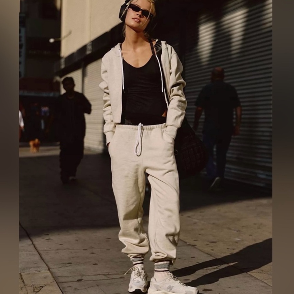 Free People Cream Track Pants & Hoodie Set